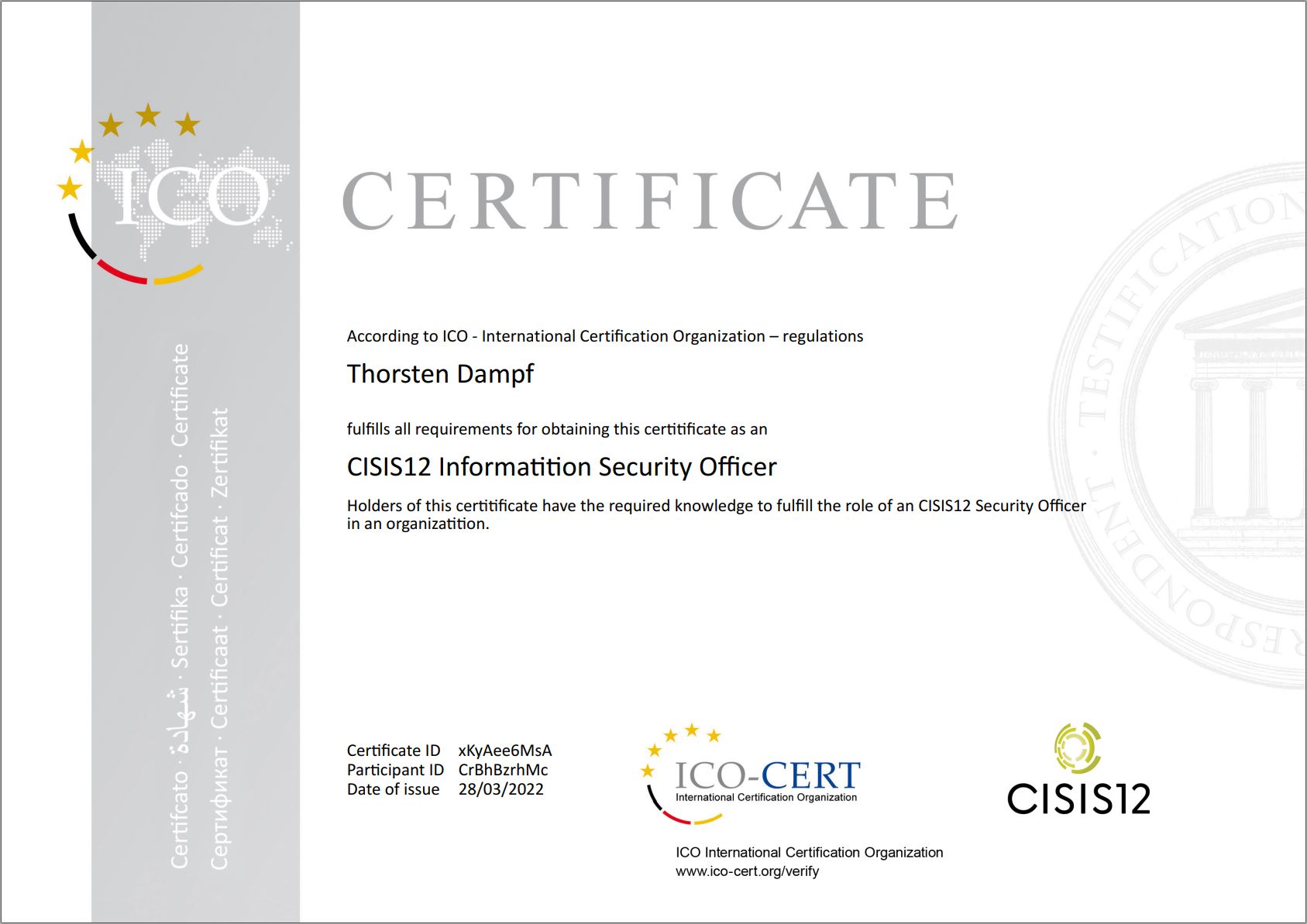 CISIS12 Information Security Officer Zertifikat